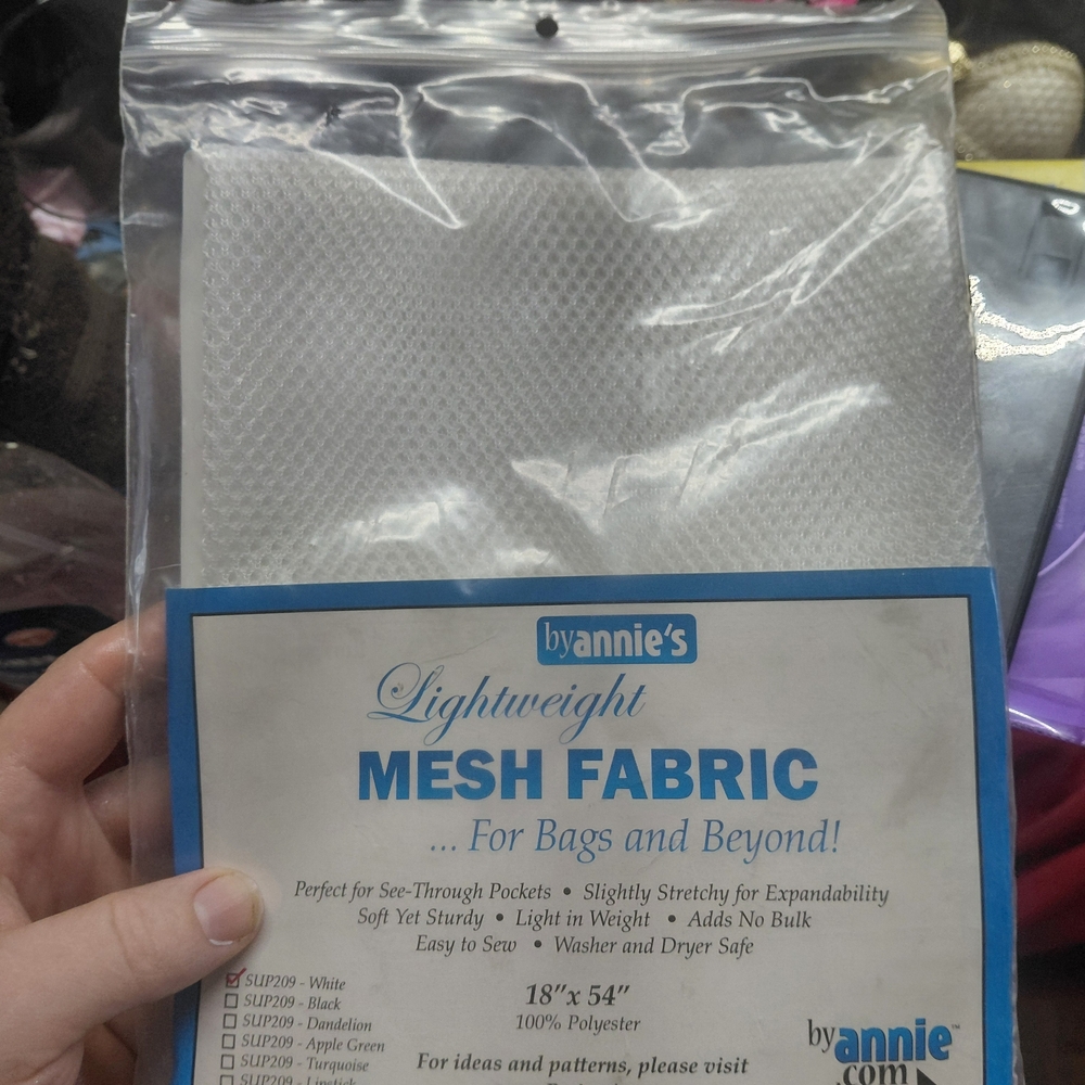 Annie Lightweight Mesh Fabric - White with Blue Trim